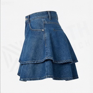 High Waist Women <b>Denim</b> A-Line Mini Skirt With Pockets Casual Solid Color Washed Fabric All Seasons Style - Product Image 3