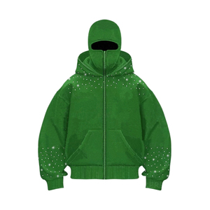 Sweat-shirt à capuche surdimensionné pour homme, imprimé strass, en polaire, zippé, veste d'hiver, couleur unie, respirant, 100% coton - Product Image 4