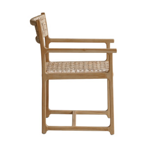 La chaise de salle à manger Othonoi a un cadre en teck et un siège en rotin tressé, couleur bois naturel, pour une utilisation en intérieur. - Product Image 3