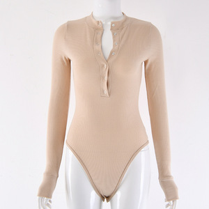 Nuova Collezione 2026: <span class=keywords><strong>Body</strong></span> da <span class=keywords><strong>Donna</strong></span> Sexy in Cotone a Costine a Maniche Lunghe, Stile Europeo-Americano - Product Image 1