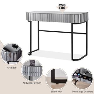39\" Versatile <b>Mirrored</b> Makeup <b>Vanity</b> <b>Table</b> with Stainless Steel Base 2 Drawers Console Dressing Desk for Home Use - Product Image 5