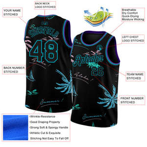 Camiseta de Baloncesto Sublimada Personalizada, Unisex, Sin Mangas, Diseño de Plantas en Verde y Negro, Nombre del Equipo 00, Transpirable, de Secado Rápido, 300g - Product Image 2