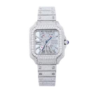 Montre mécanique squelette unisexe de luxe en moissanite et diamants pour hommes et femmes, vente en gros - Product Image 3