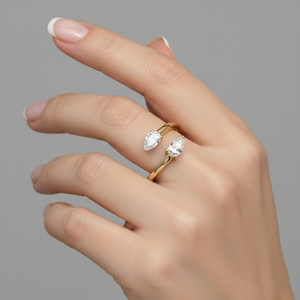 Stonewels Toi et Moi วงแหวนบายพาสเพชรรูปลูกแพร์ที่ปลูกในห้องทดลองที่ตั้งแบบง่ามชุบโรสโกลด์สำหรับเครื่องประดับหรูหราที่ผ่านการรับรอง - Product Image 5