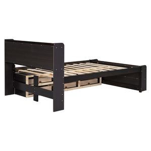 Letto matrimoniale imbottito Espresso con testiera libreria, cassetti contenitore sotto il letto e vano contenitore alla base del letto - Product Image 3