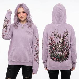 Custom Mint Green Hoodie Women Mineral Wash Fleece Pullover Crystal Skull Graphic Print Cracked Sleeve <b>Aesthetic</b> Streetwear <b>Top</b> - Product Image 5