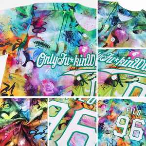 Camiseta de Béisbol y Sóftbol Personalizada para Mujer, Diseño de Graffiti Colorido con Impresión Completa, Ajustada, Manga Corta, Nombre del Equipo, Número, Sublimación OEM - Product Image 4