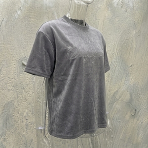 T-shirt à manches courtes surdimensionné brodé Snowgrace pour homme, décontracté, en tricot, col rond, motif de lettres sur le devant, gris - Product Image 5