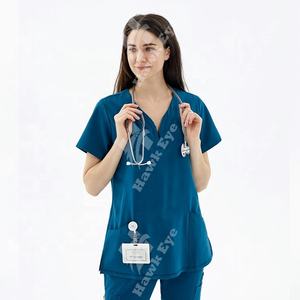 Gommage pour femmes haut de gommage avec pantalon de survêtement de Yoga à col en v classique ensemble de gommage uniforme d'allaitement médical - Product Image 3