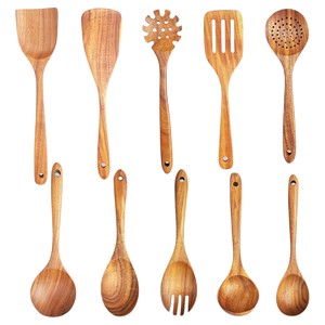 <b>Wooden</b> Kitchen <b>Utensil</b> Sets 6 Pcs <b>Cooking</b> Spatula Soup Ladle Pasta Claw Slotted Spoon Nonstick Cookware Tools - Product Image 3