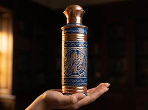 Botella de Agua de Cobre Grabada a Mano con Diseño Floral Esmaltado, Frasco Ayurvédico de Cobre Puro, Ecológico y con Aislamiento Térmico - Product Image 2