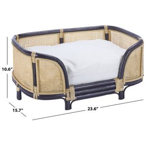 Sofá Moderno de Mimbre para Mascotas con Marco de Ratán, Ribete Azul Marino, Cama Rectangular de Mimbre para Perros, Cojín Tipo Tumbona, Venta Directa de Fábrica, Muebles al por Mayor - Product Image 3