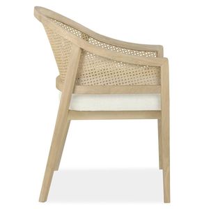 Silla de Comedor Moderna Estilo Playa con Respaldo de Madera de Mango y Tela Beige de Alto Rendimiento, Mueble Cómodo para Cocina - Product Image 3