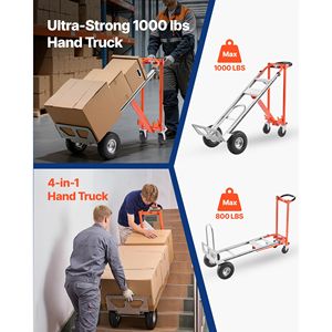 Chariot à main convertible 4 en 1, capacité de charge de 1000 lb, poignée antidérapante, roues en aluminium - Product Image 2