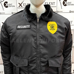 Uniforme de gardien de sécurité pour homme, veste bomber en satin d'hiver, col en fourrure noire, design chaud, nylon classique, polyester, manches longues, côtelé - Product Image 5
