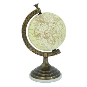 Globo Terráqueo Antiguo de Aluminio con Base de Madera, Globo Terráqueo Decorativo de Estilo Clásico para Biblioteca u Oficina, Globo Terráqueo con Pedestal - Product Image 5
