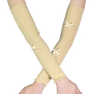 Manchettes de protection anti-UV pour femmes, couleur beige, avec nœuds papillon, pour une utilisation en extérieur, légères et respirantes pour l'été - Product Image 5