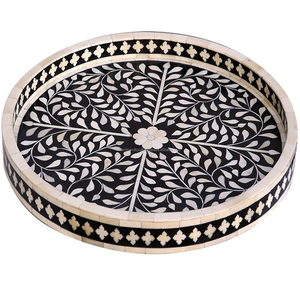 Última llegada de lujo indio hecho a mano resina hueso incrustaciones servir bandeja rectangular - Product Image 6