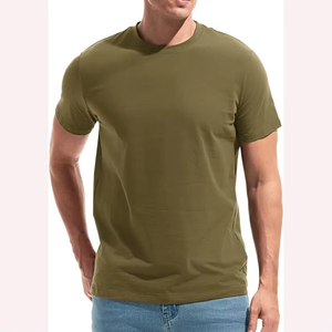 T-shirt homme vert olive, coupe slim, coton, décontracté, basique, confortable, style terreux, logo personnalisé. - Product Image 2