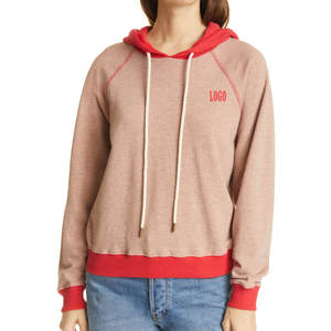 Hoodie moderne pour femme à prix abordable, couleur unie et design avec logo, avec ourlet côtelé et impression de logo, capuche contrastante et cordons de serrage - Product Image 1