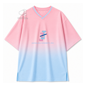 Camiseta extragrande para mujer de Jack And Jill Of America, camiseta informal holgada de color rosa y azul con cuello en V, ropa universitaria griega para hermandades - Product Image 1