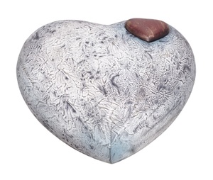 Heart Shape American Style Cremation Urn TEXTURE WHITE WASH Color with Gold Hearts Customizable Designs for Adult - Product Image 1