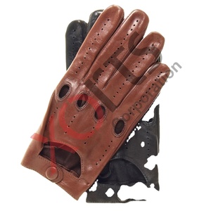 Gants de vélo classiques en cuir véritable de haute qualité, toutes saisons, unisexes, perforés, avec trous d'aération, doublure en soie, compatibles écran tactile, antidérapants - Product Image 1