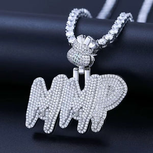 จี้สร้อยคอ MVP แบบ Iced Out ชุบเงิน โลหะผสมประดับเพชรเทียม ตัวอักษรแบบมีเสน่ห์ สไตล์ฮิปฮอป เครื่องประดับผู้ชาย ของขวัญ - Product Image 1