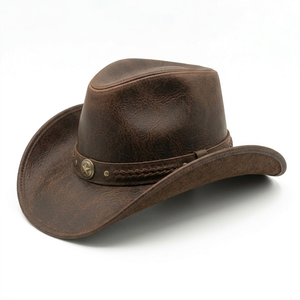 Sombreros para Hombre, Sombrero de Cuero Negro Oscuro, Sombreros Vaqueros de Moda, Venta al por Mayor, Hechos a Medida en Pakistán - Product Image 1