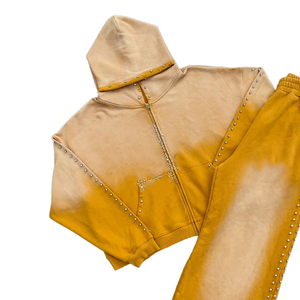 Ensemble de survêtement unisexe à capuche teint par immersion, manches longues, fermeture éclair colorée, coupe ample, sweat-shirt et pantalon en coton, idéal pour l'automne - Product Image 5