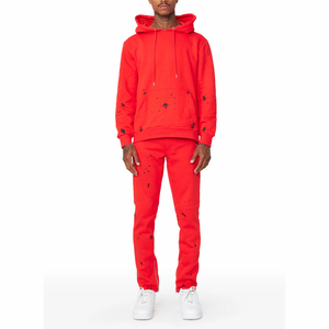 Ensemble de survêtement homme vierge en gros avec logo personnalisé, sweat à capuche et pantalon en molleton épais, coupe droite, ourlet ouvert - Product Image 1