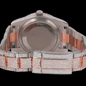 Reloj de Pulsera Personalizado de Dos Tonos con Esfera Redonda y Números Arábigos, con Moissanita, Estilo Hip Hop, Totalmente Cubierto de Piedras, a la Moda - Product Image 6