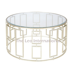 Table basse design en métal pour la décoration de la maison et du hall, table basse en aluminium moulé avec plateau en verre - Product Image 6