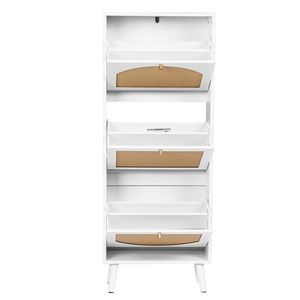 Zapatero blanco de 3 niveles con frente de ratán 54*24*135 cm Aglomerado 54*24*135 cm Blanco - Product Image 3