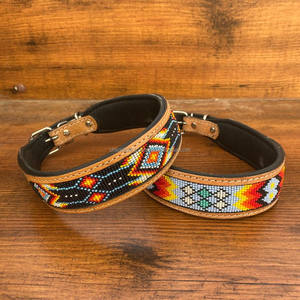 Collier de chien rembourré en cuir taillé à la main à motif occidental Colliers pour animaux de compagnie perlés en cuir véritable Produits en vrac doux et durables - Product Image 4