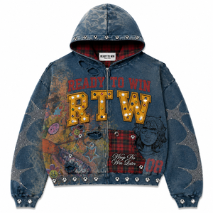 Chaqueta Vaquera con Capucha y Cremallera para Hombre, Estilo Streetwear con Parches de Pedrería, LISTA PARA CONQUISTAR - Product Image 1
