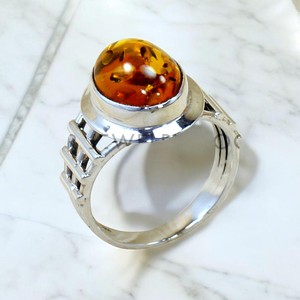 แหวนอำพันธรรมชาติทำมือ เงินแท้ 925 ราคาขายส่ง เครื่องประดับเงิน - Product Image 1