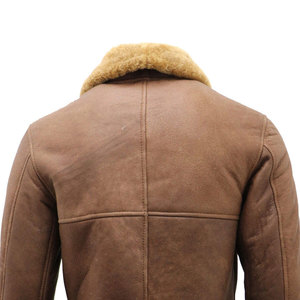 Top Rated Great Quality Men's B-3 Bomber Jackets Real Sheepskin Leather <b>Stand</b> Collar Front Pockets Windproof Breathable Jacket - Product Image 4