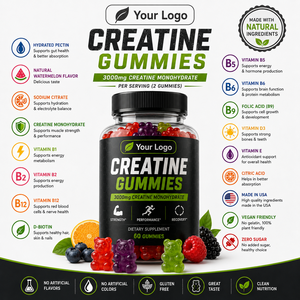 Mixed Berry <b>Creatine</b> Gummies Soft Chewable Fruit Flavored Gummy Product with Convenient Serving Format Custom Label Packaging - Product Image 4