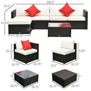 Set di mobili da giardino in vimini bianco resistente alle intemperie, 6 pezzi, con tavolino in vetro e cuscini rimovibili - Product Image 3