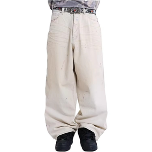 Pantalon cargo en jean droit pour homme, style biker, coupe ample, bleu, avec poches latérales, effet délavé - Product Image 2