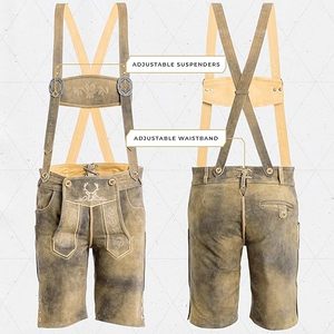 Premium Bavarian Lederhosen Men's High Waist Embroidered <b>Leather</b> <b>Shorts</b> Eco-Friendly German Style Vintage Suede Wholesale - Product Image 4