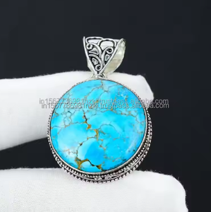 สร้อยคอจี้อัญมณีสีฟ้าเทอร์ควอยส์925เงินแท้ทรงกลมสร้อยคอของขวัญวันเกิดสำหรับคริสต์มาส - Product Image 4