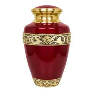 Urna Funeraria de Latón para Adultos con Banda Grabada en Oro y Acabado en Color Rojo, Urnas Conmemorativas Duraderas para Adultos, Artículos Funerarios Metálicos - Product Image 1
