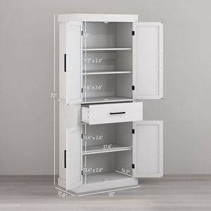 Armadio Alto da Cucina da 72 Pollici, Ecologico, Indipendente, con Ante Scorrevoli e 5 Ripiani Regolabili Bianchi per Sala da Pranzo - Product Image 3