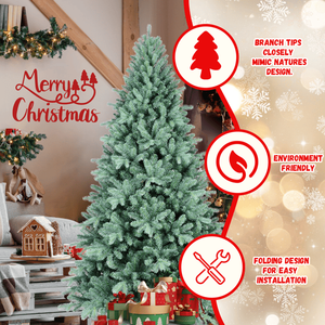 Albero di Natale Artificiale Premium Blu-Verde da 180 cm, 1390 Rami Misti in PE/PVC, Punte Realistiche con Filo di Memoria e Filo di Ferro, Foglie Incernierate - Product Image 6