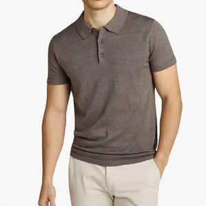 Polo à manches courtes pour homme, coupe ajustée, couleur unie, en coton tricoté, haut décontracté - Product Image 1