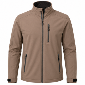 Veste softshell marron pour homme, col montant, fermeture éclair, coupe-vent, vêtement décontracté pour l'extérieur, coupe régulière, coque en polyester - Product Image 1