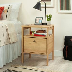Luxury Solid <b>Wood</b> Nightstand with Natural Teak Finish <b>Bedside</b> <b>Cabinet</b> for Bedroom - Product Image 1