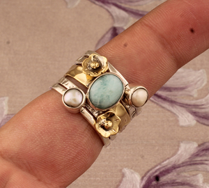 Luxury Natural Larimar Classic Wedding Band <b>Ring</b> 925 Sterling <b>Silver</b> Elegant <b>Statement</b> Jewelry High Quality Genuine Women's - Product Image 1